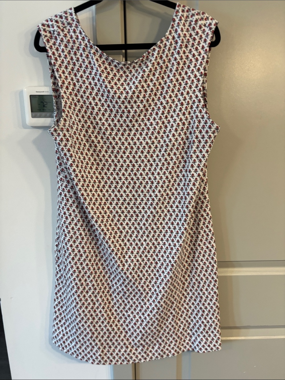 Boden White Mini Dress with Red Geometric Print